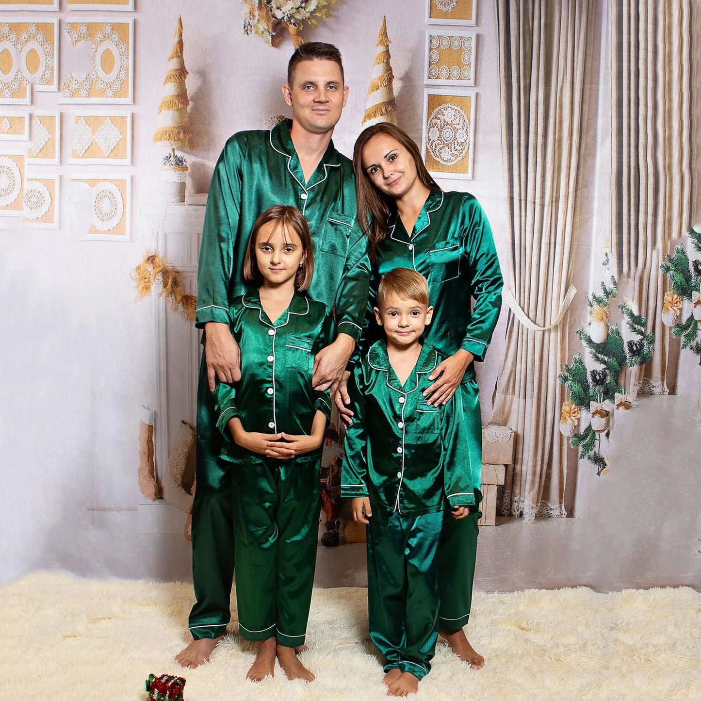 Sleepwear Family Pajamas Set Silk Satin