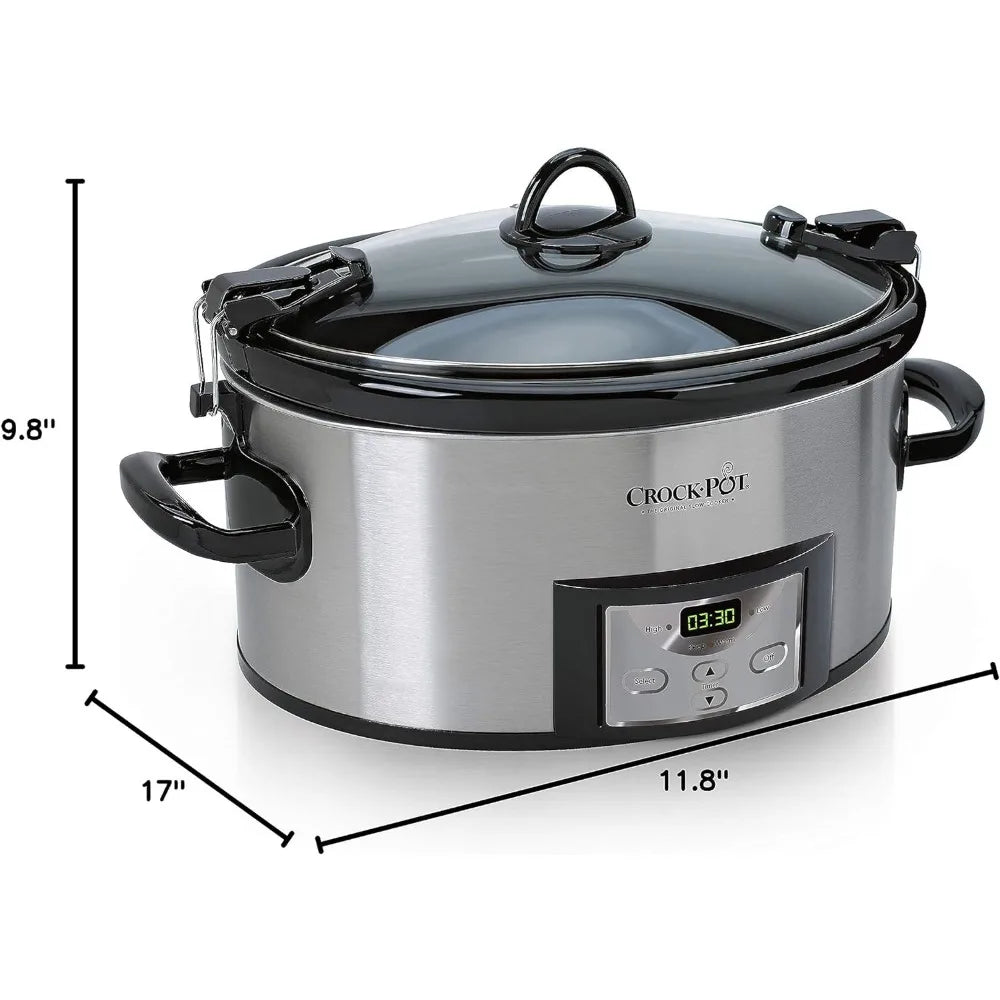 6 Qt Portable Slow Cooker: Programmable, Locking Lid, Stainless Steel