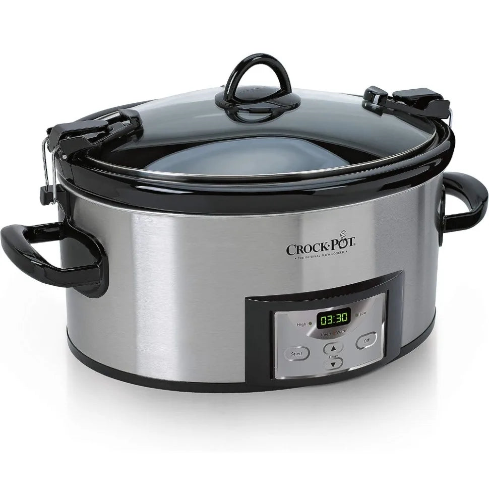 6 Qt Portable Slow Cooker: Programmable, Locking Lid, Stainless Steel